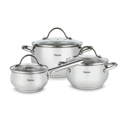 6-Piece Cookware Set-  Stainless Steel Casserole 3.5LTR And 1.8 LTR, And Saucepan 1.8LTR with Lids