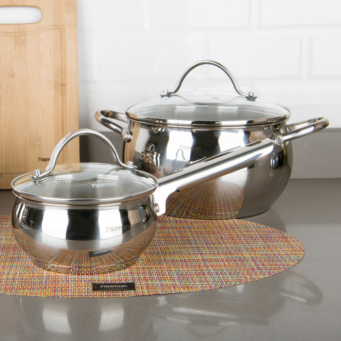 6-Piece Cookware Set-  Stainless Steel Casserole 3.5LTR And 1.8 LTR, And Saucepan 1.8LTR with Lids