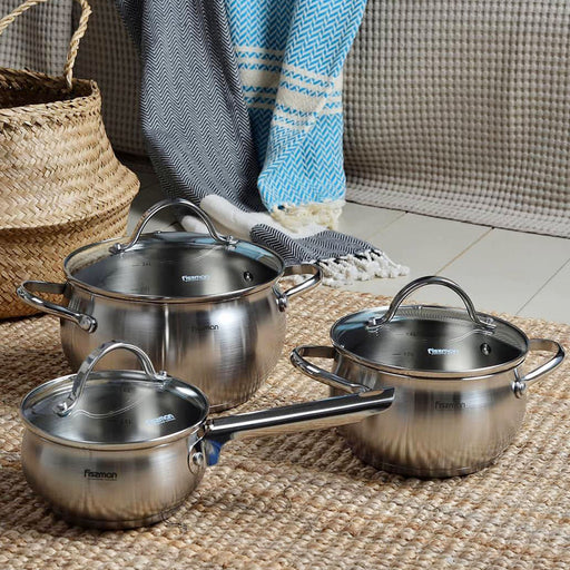 6-Piece Cookware Set-  Stainless Steel Casserole 3.5LTR And 1.8 LTR, And Saucepan 1.8LTR with Lids