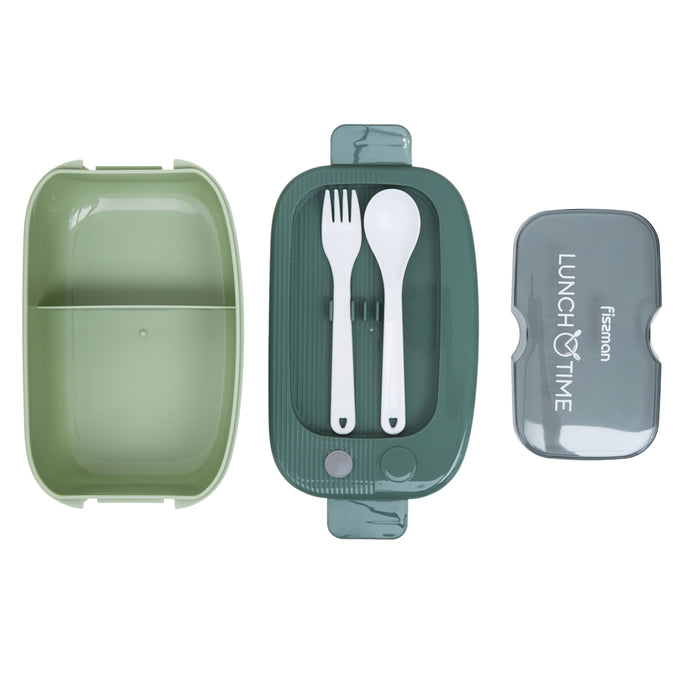 2-Compartment Lunch Box 20.5cm/1000ml, Color Green Plastic