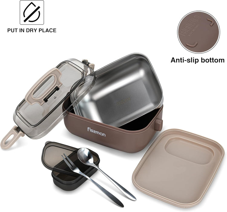 Single Deck Lunch Box 1000mL with Sauce Cup, Spoon and Fork Compartment