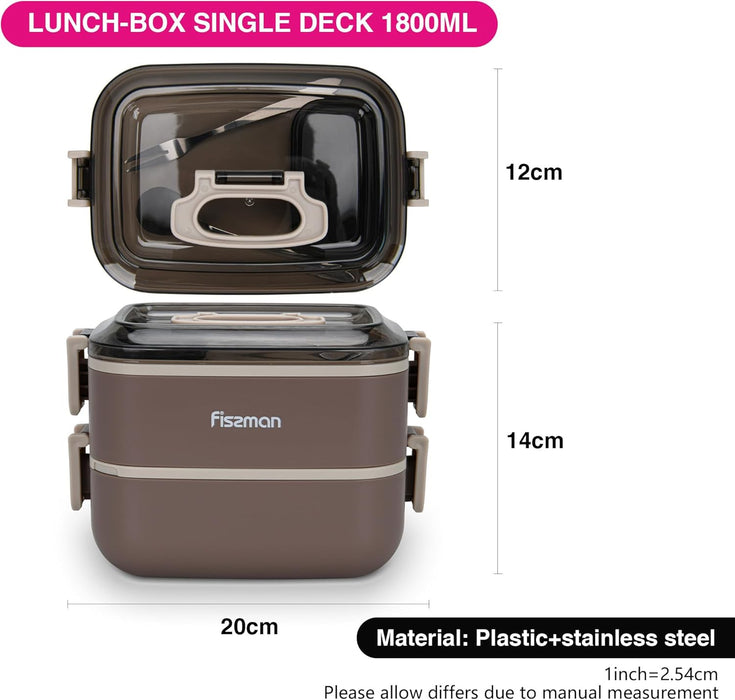 Double Deck Lunch Box 1.8L with Sauce Cup, Spoon and Fork Compartment