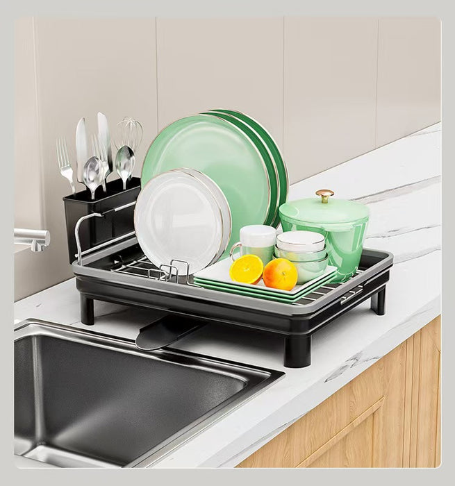 Dish Drying Rack 52x32x18cm, Dish Rack with Drainboard and Cutlery Holder