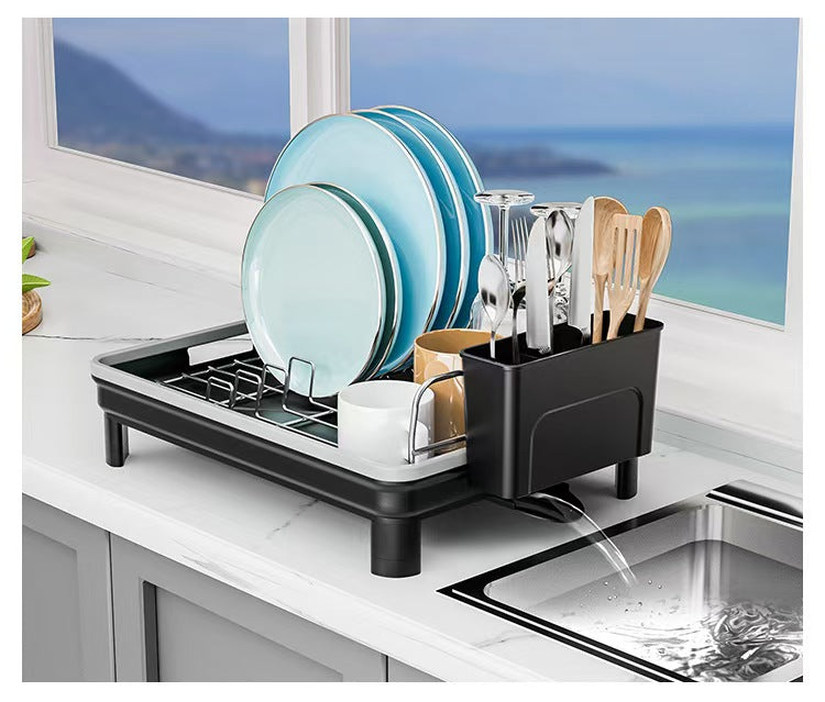 Dish Drying Rack 52x32x18cm, Dish Rack with Drainboard and Cutlery Holder