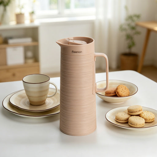 Vacuum Insulated Jug 1000mL, Insulated Flask, Modern Dallah, Plastic Body Case With  Glass Liner BEIGE