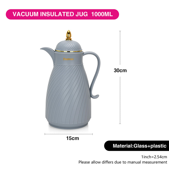 1000ml Vacuum Insulated Jug with Plastic Case and Glass Blue