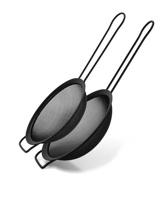 2-Piece Fine Mesh Black Strainer with Hanging Loop Set, 16cm,and 18cm