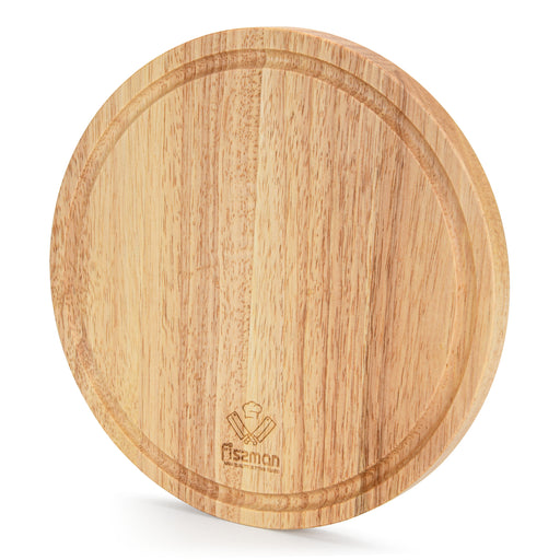 Round Cutting Board 25cm, Hevea Wood Chopping Board 1.5cm Thick | Wooden Cutting Board with Juice Groove