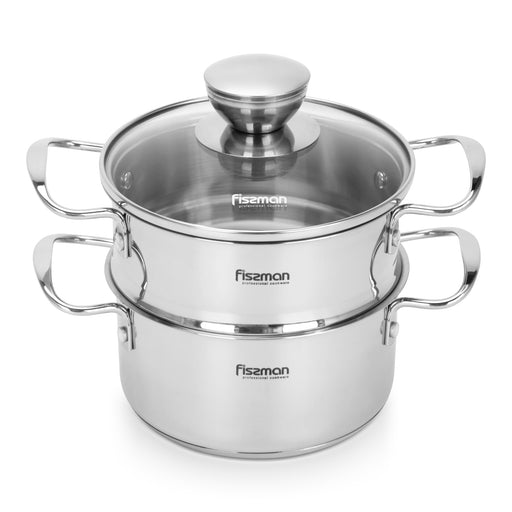 Cooking Pot 1.1L w/Steamer, Stainless Steel Stockpot with Glass Lid 14x7.0cm Mini Cook Series