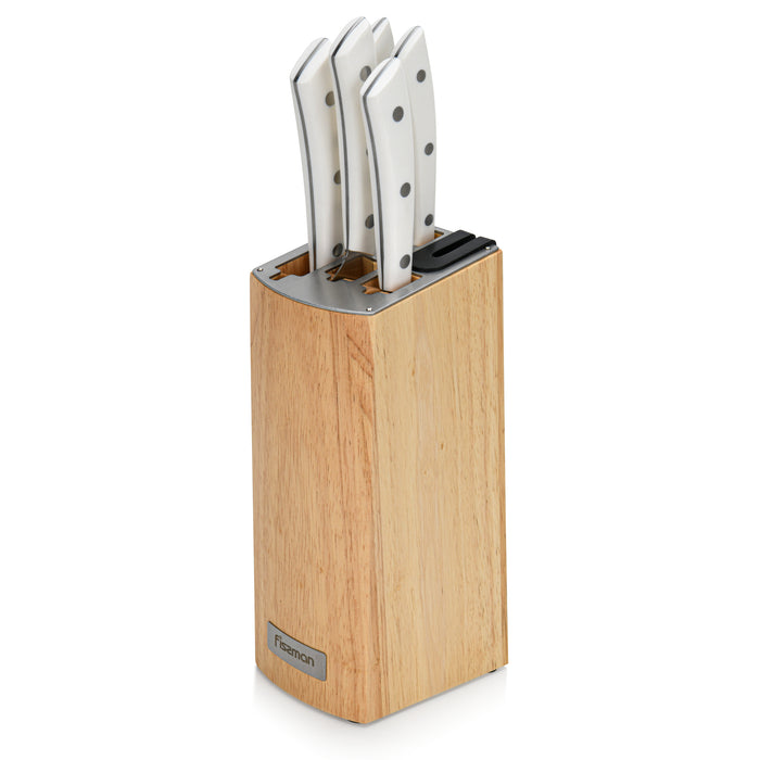 6-Piece Knife Set ULM Series with Wooden Block with Buitl-In Sharpener X30Cr13 Steel, Chef Knife 20cm, Slicing Knife 20cm, Bread Knife 20cm, Utility Knife 13cm, Pairing Knife 9cm
