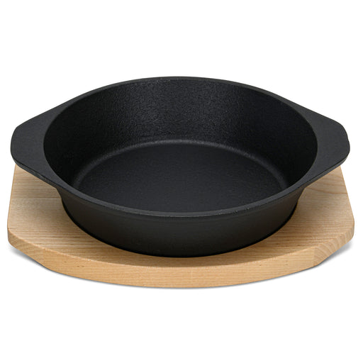 Cast Iron Pan 19x4.7cm with Two Side Handles with Wooden Tray