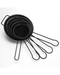 5-Piece Fine Mesh Black Strainer with Hanging Loop Set, 10cm, 12cm, 14cm, 16cm, and 18m