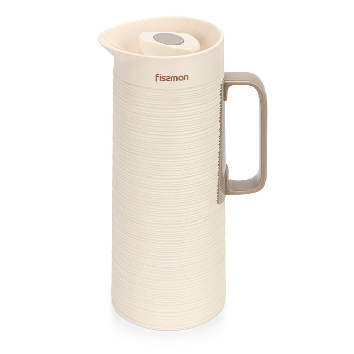 Vacuum Insulated Jug 1000mL, Insulated Flask, Modern Dallah, Plastic Body Case With  Glass Liner WHITE
