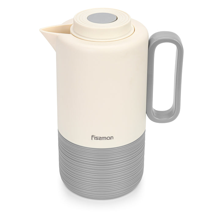 Vacuum Insulated Jug 1000mL, Insulated Flask, Modern Dallah, Plastic Body Case With  Glass Liner LIGHT GRAY