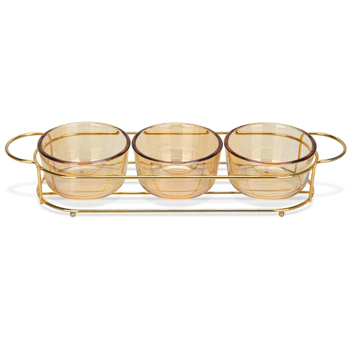 3-Piece Glass Bowl with Metal Stand 9.7x5.3cm, 240ml/36x10.4x5.7cm