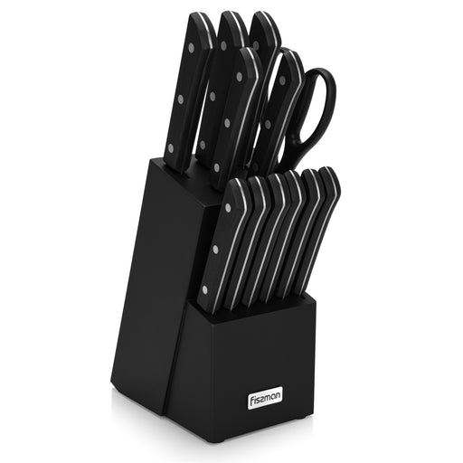 13-Piece Knife Set Yasumoto with Wooden Block Chef Knife 20cm, Slicing Knife 20cm,Bread Knife 20cm,Utility Knife 13cm,Pairing Knife 9cm, Steak Knife, Multi Functional Scissor 20cm