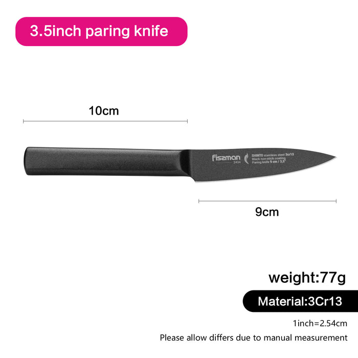 3.5" Paring Knife Shinto With 3Cr13 Steel Non-Stick Coating Black