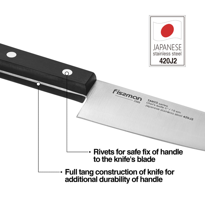 6" Chef Knife 15cm Tanto Series with Japanese Steel 420J2