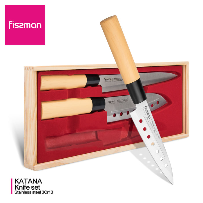 Kitchen Knife Set,5inch Utility Knife, 6.6inch Santoku Knife, 8inch Slicing Knife, Stainless Steel Knife Katana Series