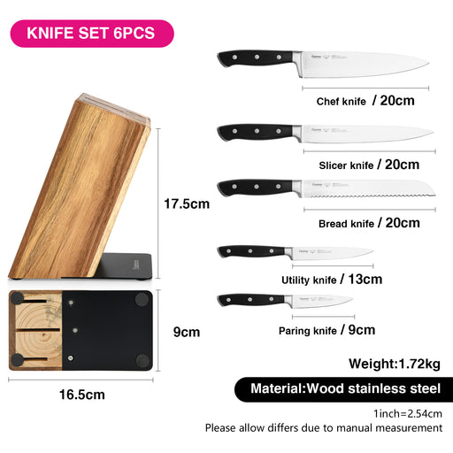 6 Pc Knife Set Akamatsu With Wooden Block (3Cr14 Steel)