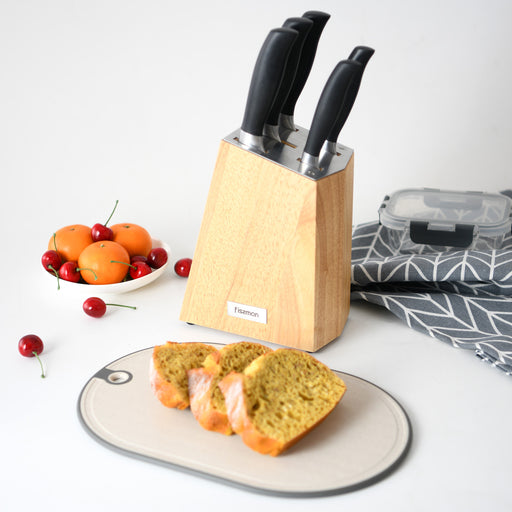 6-Piece Knife Set FUJIKAWA With Wooden Block, 9cm Pairing Knife, 13cm Utility Knife, 20cm Chef Knife, 20cm Slicer Knife, 20cm Bread knife