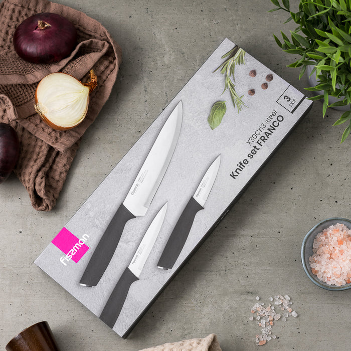 3-Piece Knife Set, Stainless Steel Franco Series 8'' Chef Knife, 5'' Utility Knife, 3.5'' Paring Knife
