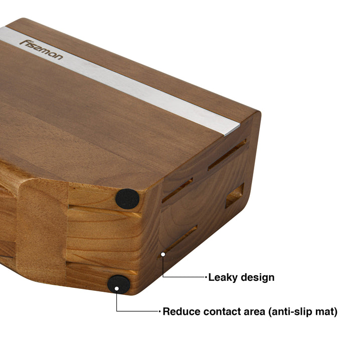 7-Piece Knife Set Diletto Series with Wooden Block with Chef Knife, Utility And Bread Knife 20cm, Santuko 18cm, Paring 9cm, And Scissor 22cm X50CrMoV15 Steel