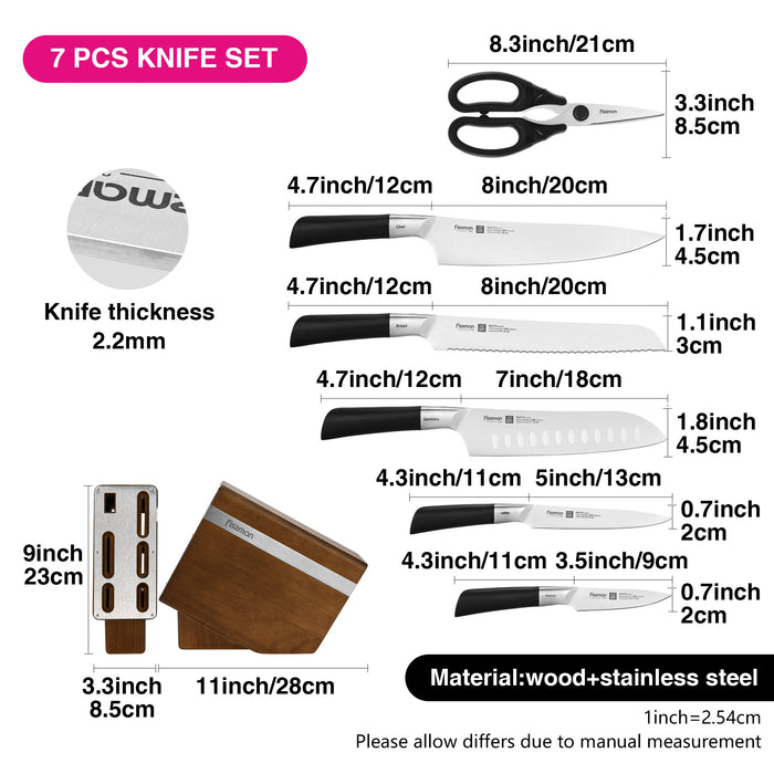 7-Piece Knife Set Diletto Series with Wooden Block with Chef Knife, Utility And Bread Knife 20cm, Santuko 18cm, Paring 9cm, And Scissor 22cm X50CrMoV15 Steel