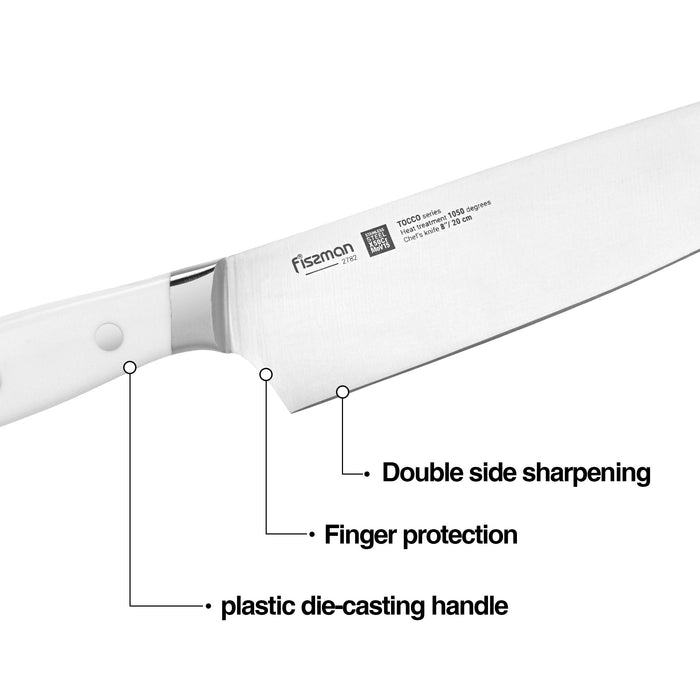 6-Piece Knife Set Tocco Series with Sharpener And Wooden Block with Chef Knife 20cm, Santuko 18cm, Utility 13cm, Paring 9cm And Fillet Knife 18cm X50CrMoV15 Steel