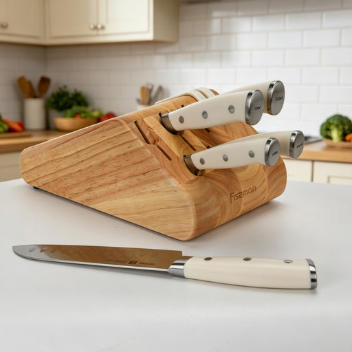 6-Piece Knife Set Tocco Series with Sharpener And Wooden Block with Chef Knife 20cm, Santuko 18cm, Utility 13cm, Paring 9cm And Fillet Knife 18cm X50CrMoV15 Steel