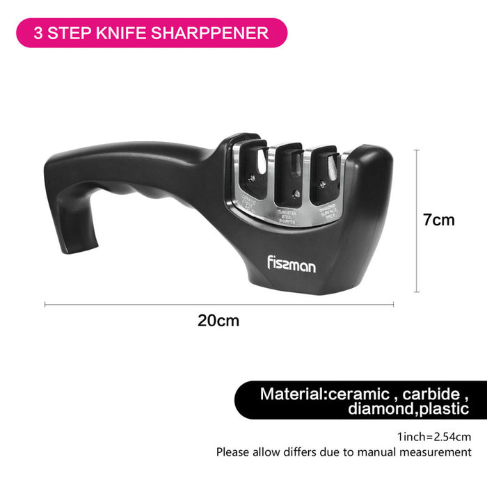 3-Step Knife Sharpener with Carbide, Diamond And Ceramic Stones with Non Slip bottom 21cm