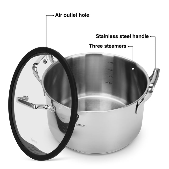 Stockpot 24cm/5.8 LTR FABIA with Glass Lid  (Stainless Steel)