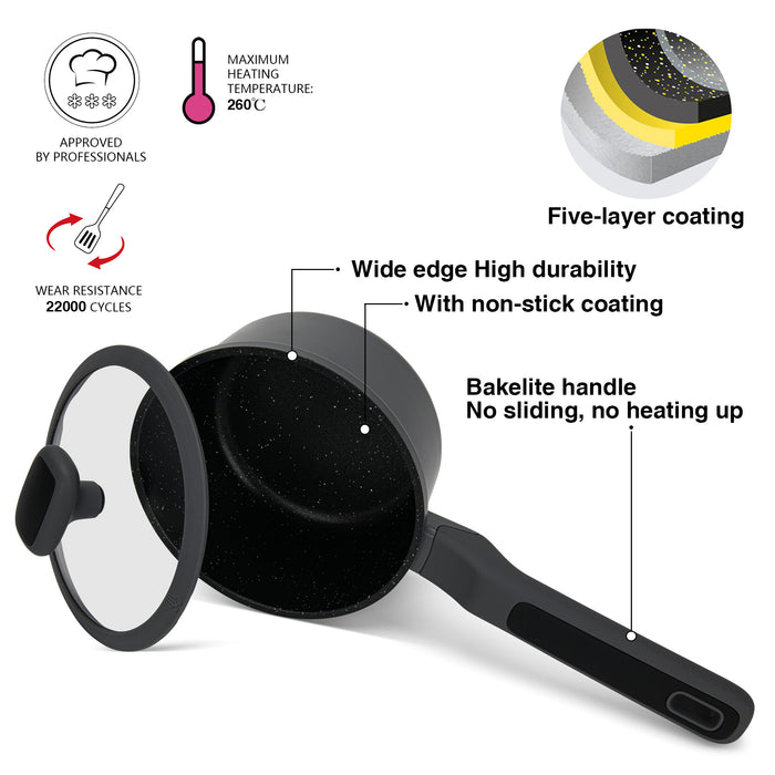 Saucepan Titanium Pro 16cm/1.4LTR With Glass Lid with Cast Aluminum and Non- Stick Coating