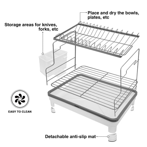 2-Tier Dish Drying Rack 48x32x38cm Stainless Steel, Plastic