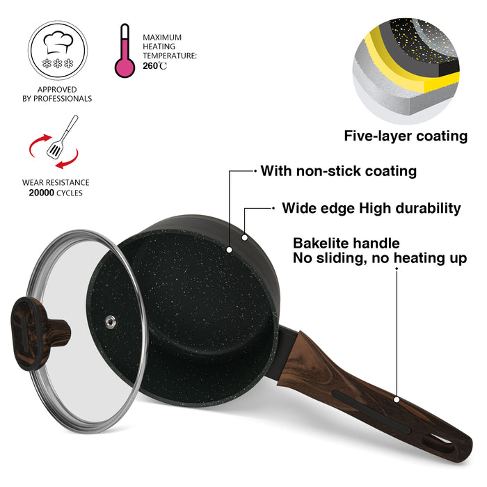 Sauce Pan Cuisine 16cm/1.3LTR With Glass Lid Aluminium With Non-Stick Coating