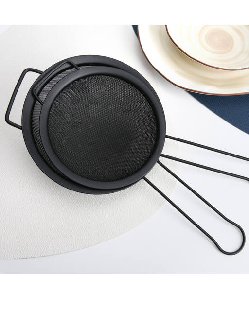 2-Piece Fine Mesh Black Strainer with Hanging Loop Set, 16cm,and 18cm
