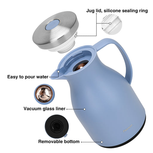Vacuum Insulated 1000ml Flask with Pink Glass Liner And Push Button
