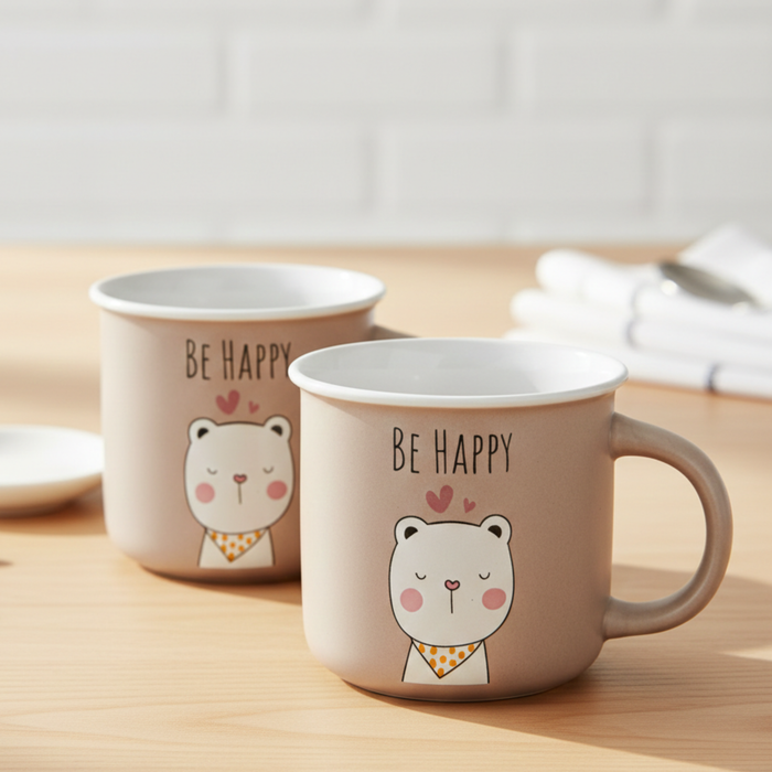 2-Piece Mugs 380ml Be Happy New Bone China