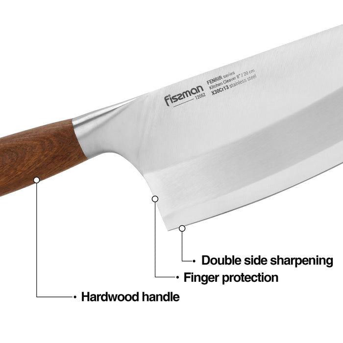 8'' Kitchen Cleaver Knife with Steel Pommel, Fenrir Series