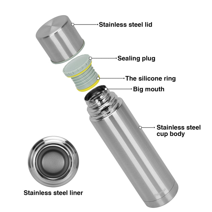 Stainless Steel Flask, Quality Design, and 12-Hour Insulation (1000ml)