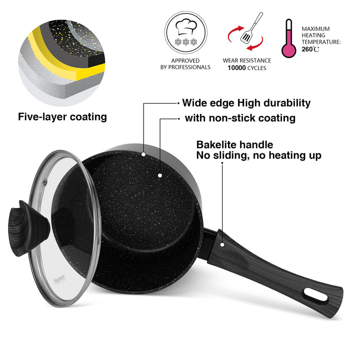 Sauce Pan Angela 16cm/1.39 LTR With Glass Lid Aluminium With Non-Stick Coating