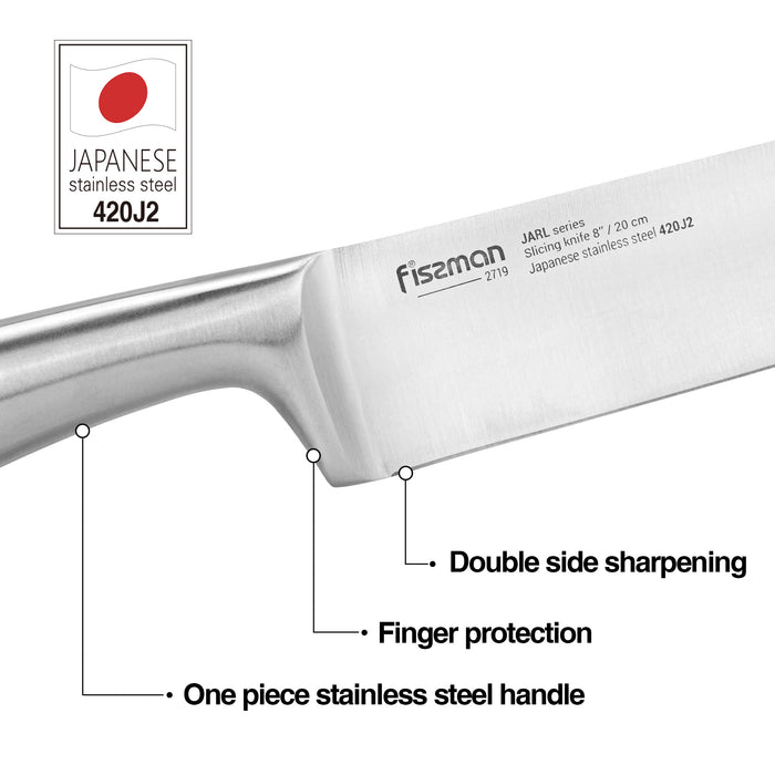 6-Piece Knife Set Jarl with Metal Block 420J2 Steel, Chef Knife 20cm, Slicing Knife 20cm, Bread Knife 20cm, Utility Knife 20cm, Pairing Knife 9cm