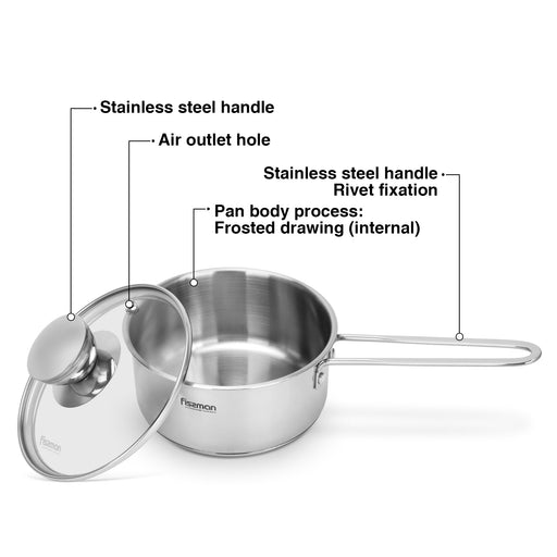 Saucepan 0.6L with Glass Lid, Stainless Steel Saucepan 12x6cm Mini Cook Series