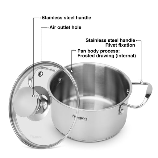 Cooking Pot 0.8L with Glass Lid, Stainless Steel Stockpot 12x7.5cm Mini Cook Series