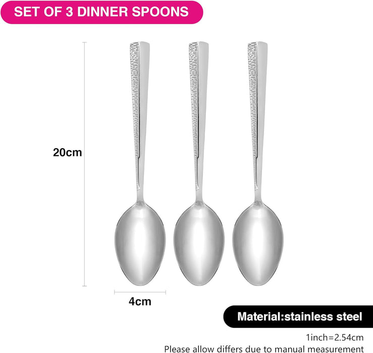 3-Piece Dinner Spoon 20cm, Stainless Steel Cutlery Set Flor Series