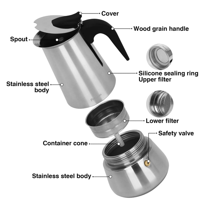 Moka Pot Coffee Maker 450mL, Espresso Maker Stovetop for 9-Cups