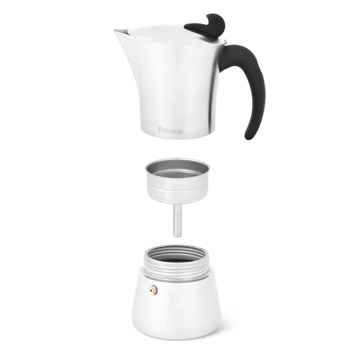 Stovetop Espresso maker for 6 cups / 360 ml (stainless steel) (Silver)