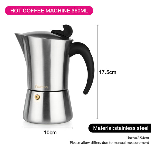 Stovetop Espresso maker for 6 cups / 360 ml (stainless steel) (Silver)