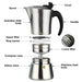 Stovetop Espresso maker for 6 cups / 360 ml (stainless steel) (Silver)