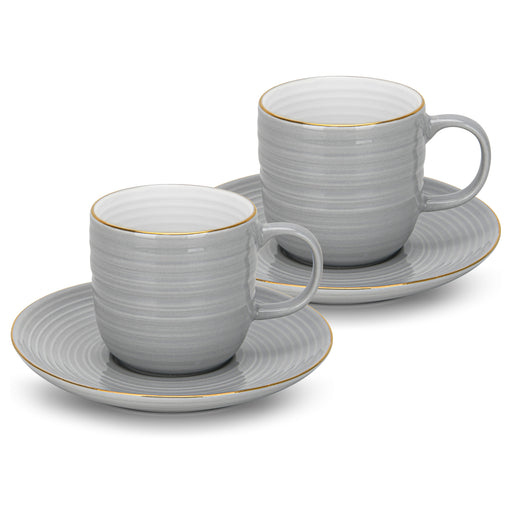 2-Piece Cups Firmina Gray 180ml with Saucers New Bone China